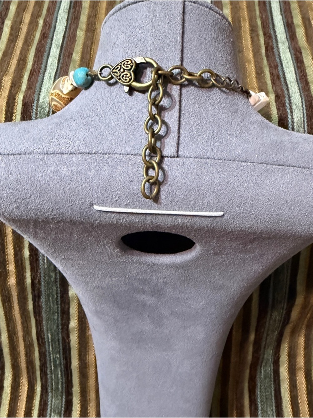 Handcrafted Brown and Green Beaded Statement Tribal Necklace & Bronze chain☑️ - Picture 4 of 8